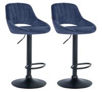 CLP Set De 2 Taburetes De Bar Milet con Reposapiés I Pack De 2 Sillas para Barra De Cocina En Terciopelo, Color:Azul, Material del Soporte:Negro Mate Metal
