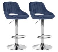 CLP Set De 2 Taburetes De Bar Milet con Reposapiés I Pack De 2 Sillas para Barra De Cocina En Terciopelo, Color:Azul, Material del Soporte:Hierro Cromado
