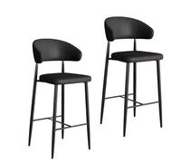 Juego de 2 taburetes de bar modernos con respaldo y altura ajustable para cocina, cafetería, pub, restaurante, color negro, 55 cm