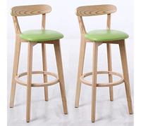 Juego de 2 taburetes de bar modernos de madera maciza con respaldo y reposapiés para isla de cocina y asiento de barra de desayuno