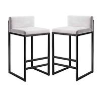 Juego de 2 taburetes de bar modernos de terciopelo con respaldo, color blanco, 65 cm de altura, elegantes sillas de cocina con marco de metal negro para isla