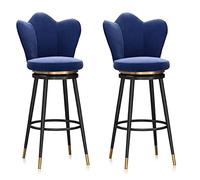 Juego de 2 taburetes de bar modernos de terciopelo con respaldo de 25.6 pulgadas de altura, diseño giratorio, asiento acolchado para cocina, isla, comedor, patio, color azul