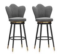 Juego de 2 taburetes de bar modernos de terciopelo de 25.6 pulgadas de alto giratorio con respaldo tapizado para isla de cocina, comedor y patio, color gris.