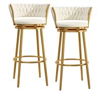 Juego de 2 taburetes de bar modernos de terciopelo de 75 cm de altura, sillas giratorias con respaldo, reposapiés dorado, muebles de isla de cocina blancos