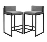 Juego de 2 taburetes de bar modernos de terciopelo negro, elegantes sillas de isla de cocina con respaldo, 65,5 cm de altura, marco de metal, perfecto para comedor y pub