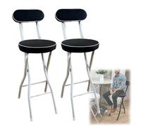 Juego de 2 taburetes de bar plegables acolchados con respaldo y reposapiés de 66 cm de altura, perfectos para cocina, cafetería y uso al aire libre, elegante diseño en blanco y negro.