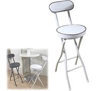 Juego de 2 taburetes de bar plegables modernos con respaldo, color blanco y negro de 24 pulgadas, asiento de barra alto acolchado con patas de metal y reposapiés, elegante y cómodo