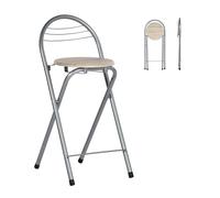 Juego de 2 taburetes de bar plegables portátiles de 57 cm de altura con respaldo para interiores y exteriores, para camping, jardín, acabado plateado y roble, perfecto para bares y eventos