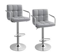 Songmics 2 x Taburete de bar Regulable en Altura y Giratorio Cromado Cuero Sintético Gris LJB93G