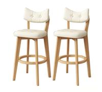 Juego de 2 taburetes de bar, silla de cocina de madera con respaldo alto y acolchado de cuero PU for el hogar, desayuno, bistró, comedor, pub, isla, soporte de 200 kg(White,Seat Height 83cm)