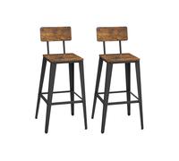 VASAGLE Taburetes de Bar, Juego de 2, Sillas de Bar de Cocina, con Respaldo, Marco de Acero, Montaje Fácil, Estilo Industrial, Marrón Rústico y Negro LBC078B01