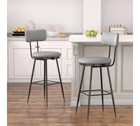 Juego de 2 taburetes de bar, sillas de cocina, 65 cm de altura del asiento con respaldo y reposapiés, marco de metal, silla de bar acolchada moderna, para cocina, salón, bar, cafetería, gris oscuro de