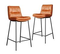 Juego de 2 taburetes de bar, sillas tapizadas de poliuretano, respaldo y reposapiés, diseño sin brazos para isla de cocina y comedor en casa