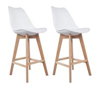 Happy Garden Juego de 2 taburetes de Bar SVEN Blancos con cojín. Taburetes de Bar de Estilo escandinavo con Respaldo y reposapiés, taburetes de Cocina, Patas de Madera de Haya Maciza.