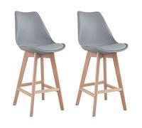 Happy Garden Juego de 2 taburetes de Bar SVEN Grises con cojín. Taburetes de Bar de Estilo escandinavo con Respaldo y reposapiés, taburetes de Cocina, Patas de Madera de Haya Maciza.