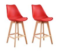 Happy Garden Juego de 2 taburetes de Bar SVEN Rojos con cojín. Taburetes de Bar de Estilo escandinavo con Respaldo y reposapiés, taburetes de Cocina, Patas de Madera de Haya Maciza.