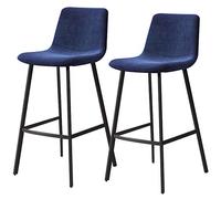 Juego de 2 taburetes de bar tapizados de terciopelo con patas de metal y reposapiés, color azul, sillas de bar para cocina, mostrador de isla, desayuno, asiento elegante y cómodo