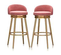 Juego de 2 taburetes de bar tapizados de terciopelo rosa, sillas giratorias de 360° para encimera de cocina, 75 cm de altura