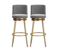 Juego de 2 taburetes giratorios de bar, tapizados en terciopelo, estilo moderno de mediados de siglo con patas y reposapiés de metal dorado, ideales para islas de cocina Altura del asiento: 65 cm