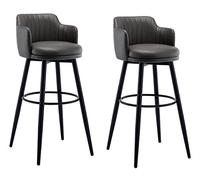 Juego de 2 taburetes giratorios modernos para isla de cocina con respaldo y reposabrazos, asiento de cuero, patas de metal, reposapiés para el hogar, pub y comedor