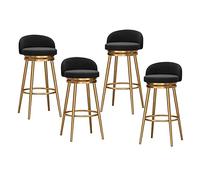 Juego de 2 taburetes giratorios modernos, sillas de comedor altas de terciopelo de 360°, taburetes de pub sin brazos con respaldo, taburetes de mostrador con base dorada, color gris elegante para isla