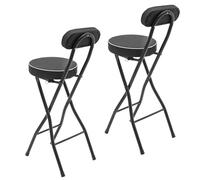Juego De 2 Taburetes Plegables De Cocina, 55/60/65/70/75cm Silla De Altura De Mostrador Con Asiento Acolchado, Silla De Comedor Portátil, Para Dormitorio Cafetería Cocina(Black,H60cm)