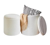 Juego de 2 taburetes redondos modernos con almacenamiento, otomanas acolchadas para sala de estar y dormitorio, elegantes reposapiés multiusos y mesa de café