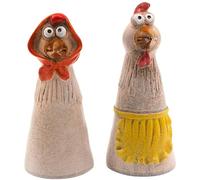 Juego de 2 tacos de cerámica para valla, figura de jardín, decoración de jardín, figura para valla de jardín como pareja de pollos, contenido: 2 unidades, medidas de un taburete de valla: 11,5 x 9,8 x