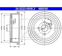 ATE Juego de 2 tambores de frenos 24.0223-0008.2 Ø100 mm para Opel/Vauxhall