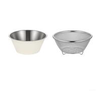 Juego de 2 tamices metálicos de alta calidad: colador de acero inoxidable para lavar frutas y verduras, recipiente de filtro de drenaje eficiente de agua, 14 cm, 16 cm, beige (14 cm, blanco)