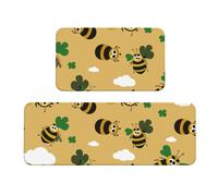 Juego de 2 tapetes de cocina acolchados con diseño de abejas de aspecto extraño, cómodos tapetes de pie para la decoración del hogar, tapetes de cocina para suelo, antideslizantes, lavables, para