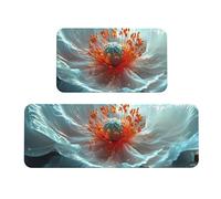 Juego de 2 tapetes de cocina acolchados con imágenes detalladas de flores blancas, cómodos tapetes de pie para la decoración del hogar, tapetes de cocina para suelo, antideslizantes, lavables, para