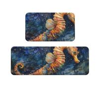 Juego de 2 tapetes de cocina antideslizantes de madera con diseño de caballito de mar con alas, antifatiga, tapetes largos para el hogar y la oficina