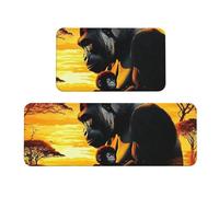 Juego de 2 tapetes de cocina antideslizantes de madera con diseño de gorilas y paisajes, antifatiga, alfombras largas para el hogar y la oficina