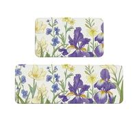 Juego de 2 tapetes de cocina antideslizantes de madera con diseño de orquídeas y flores silvestres, antifatiga, alfombras largas para el hogar y la oficina
