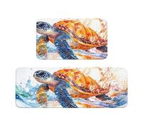 Juego de 2 tapetes de cocina antideslizantes de madera con diseño de tortuga marina, antifatiga, tapetes largos para el hogar y la oficina