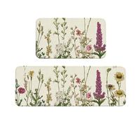 Juego de 2 tapetes de cocina antideslizantes de madera con hierbas y flores silvestres, antifatiga, alfombras largas para el hogar y la oficina