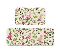 Juego de 2 tapetes de cocina antideslizantes de madera para el día de San Valentín, diseño de pájaros, antifatiga, tapete largo para el hogar y la oficina