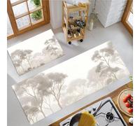 Juego de 2 tapetes de Cocina con Bosques De Eucaliptos Australianos, Lavables Antideslizantes Alfombra de Pasillera de Estilo Acuarela para Oficina Fregadero Lavandería 60x90cm+60x180 cm, Gris Claro