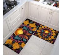 Juego de 2 tapetes de Cocina Datura Mariposa,Arte fantástico tapetes de Cocina antifatiga para decoración del hogar, Oficina, Escritorio de pie (50x80+50x150cm)