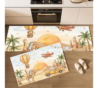Juego de 2 tapetes de Cocina Escena De Aventura En El Desierto Antideslizantes y Lavables, Alfombras de Cocina Globo De Camello Alfombra de Piso para Pasillo Entrada lavandería, 43x75cm+43x120cm