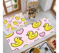 Juego De 2 Tapetes De Cocina Estampados Lindo Patito De Goma Animal De Dibujos Animados, Resistentes A Las Manchas, Absorbentes Rápido Antideslizantes para Pasillos (Rubor En Polvo, 50X80+50X150Cm)