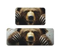 Juego de 2 tapetes de cocina estereoscópicos con diseño de osos que rompen a través de las paredes (4) de madera, antideslizantes, antifatiga, alfombras largas para el hogar y la oficina