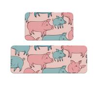 Juego de 2 tapetes de cocina lavables con estampado de cerdos lindos para decoración del hogar, accesorios de cocina