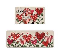 Juego de 2 tapetes decorativos de cocina para el día de San Valentín, con patrón de corazón, para cocina, interior, exterior, entrada, baño, felpudo de temporada, antideslizante, lavable, decoración