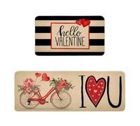 Juego de 2 tapetes decorativos de cocina para el día de San Valentín, con patrón de corazón, para cocina, interior, exterior, entrada, baño, felpudo de temporada, antideslizante, lavable, decoración