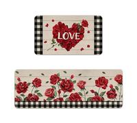 Juego de 2 tapetes decorativos de cocina para el día de San Valentín, con patrón de corazón, para cocina, interior, exterior, entrada, baño, felpudo de temporada, antideslizante, lavable, decoración