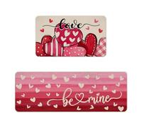 Juego de 2 tapetes decorativos de cocina para el día de San Valentín, con patrón de corazón, para cocina, interior, exterior, entrada, baño, felpudo de temporada, antideslizante, lavable, decoración