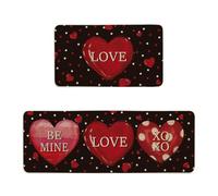 Juego de 2 tapetes decorativos de cocina para el día de San Valentín, con patrón de corazón, para cocina, interior, exterior, entrada, baño, felpudo de temporada, antideslizante, lavable, decoración