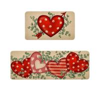 Juego de 2 tapetes decorativos de cocina para el día de San Valentín, con patrón de corazón, para cocina, interior, exterior, entrada, baño, felpudo de temporada, antideslizante, lavable, decoración